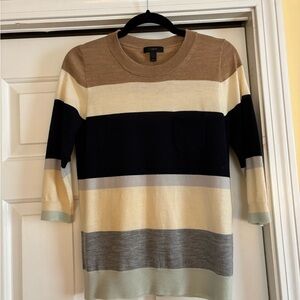 J. Crew Women’s Merino Wool Striped Sweater - Brown, Black, Gray, Cream